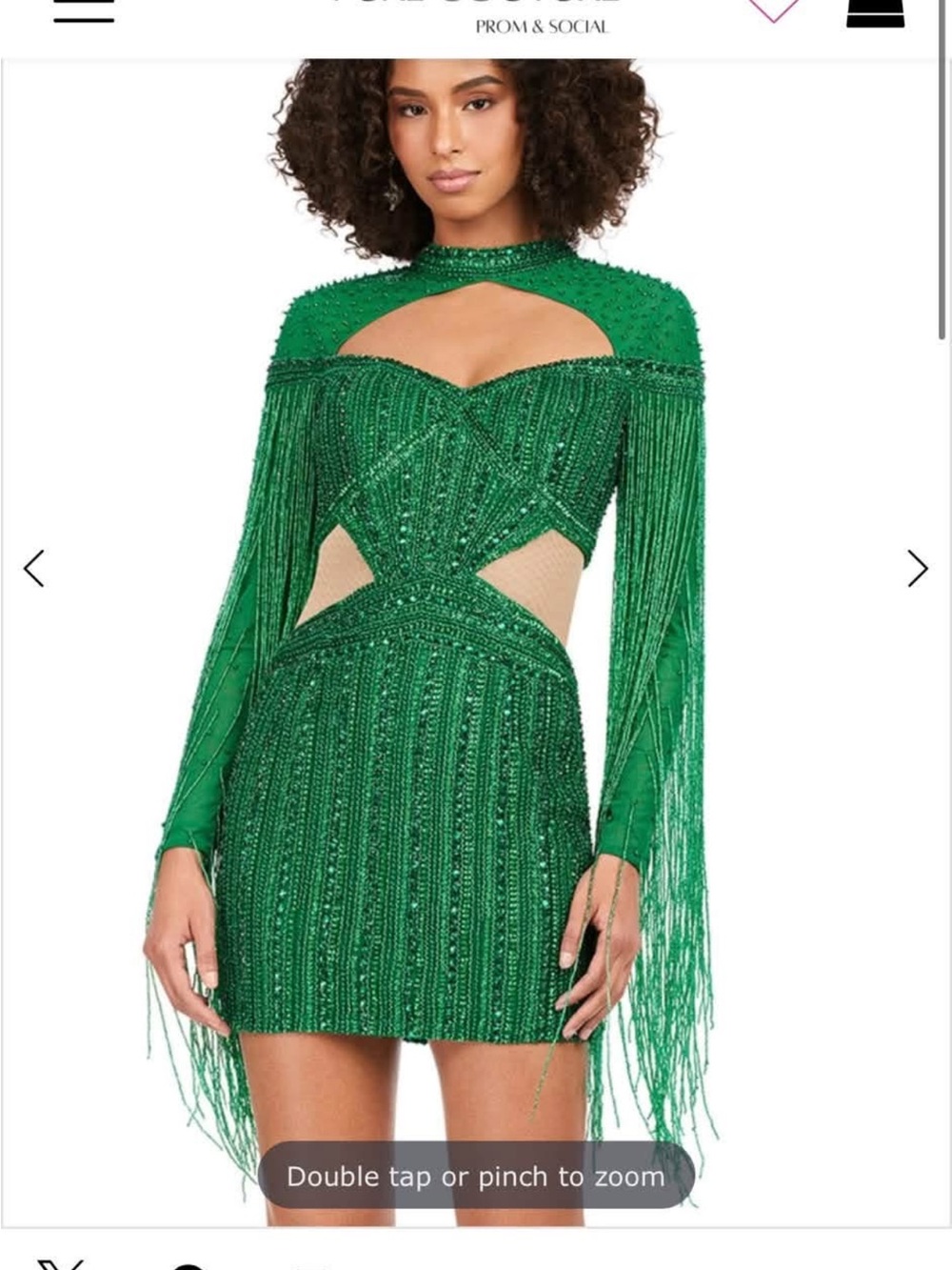 Ashley Lauren Emerald Fringe Beaded Cutout cocktail
